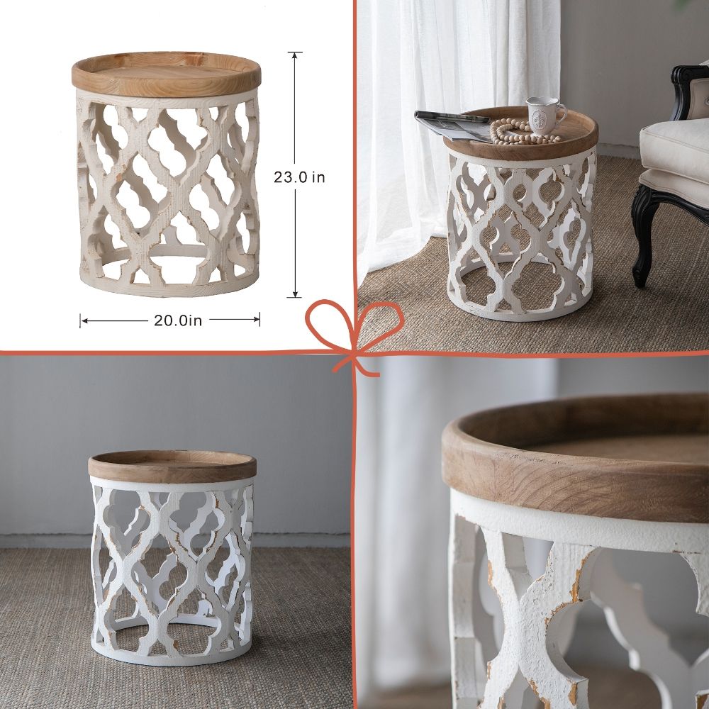 French Country Home Decor Collection (Includes An Artificial Plant, Vase, Trays, Stool And Side Table) (Set of 5) - Multicolor