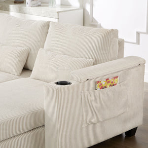 Convertible Chaise Lounge Sofa Chair With USB Ports, Cup Holders, Phone Holder And Storage