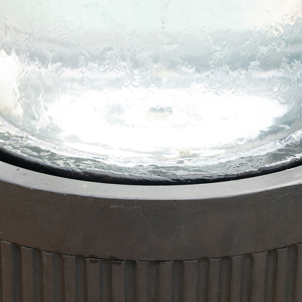 Heavy Cement Round Ribbed Outdoor Water Fountain With Light - Black White