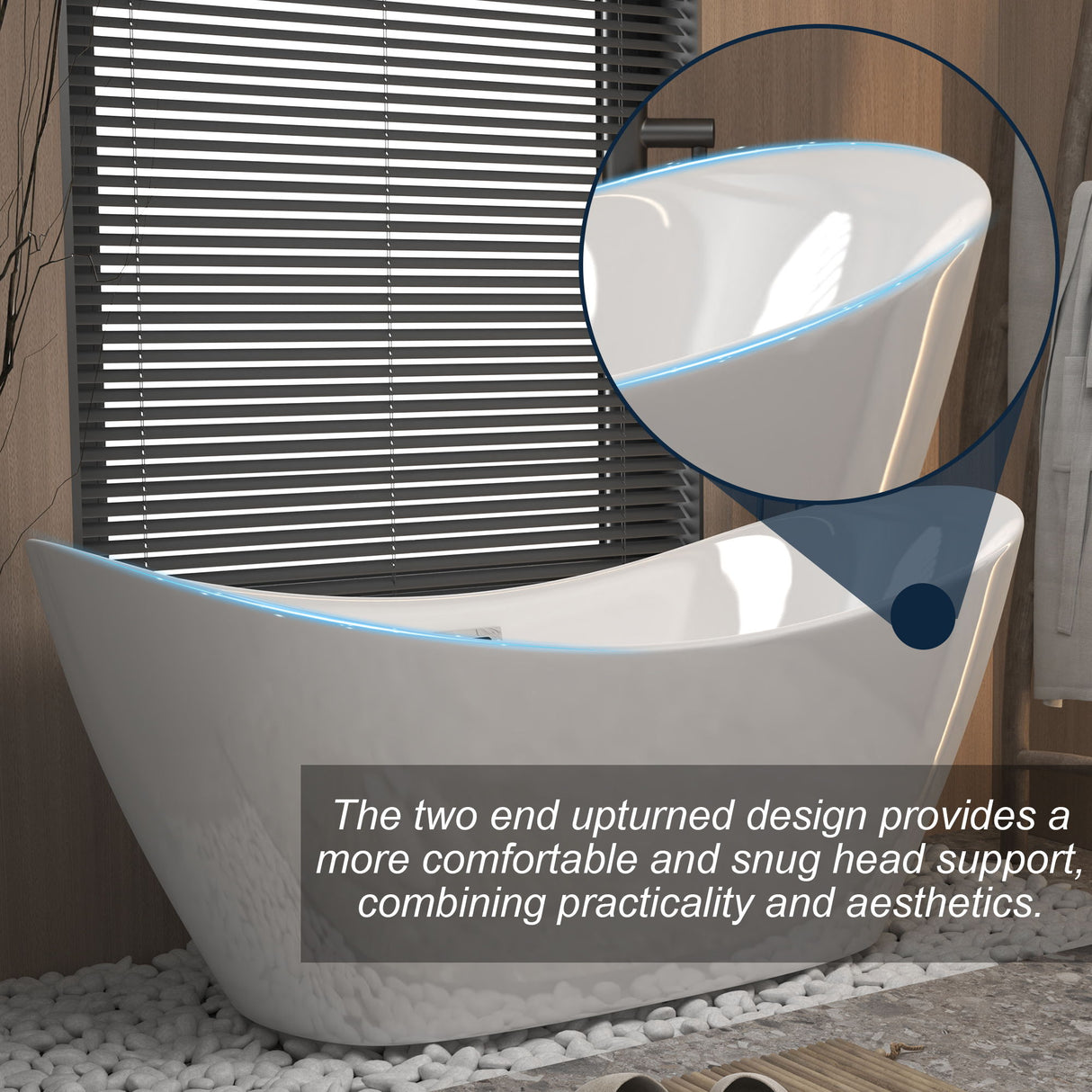 Freestanding Tub With Overflow And Pop Up Drain, Ergonomic Design