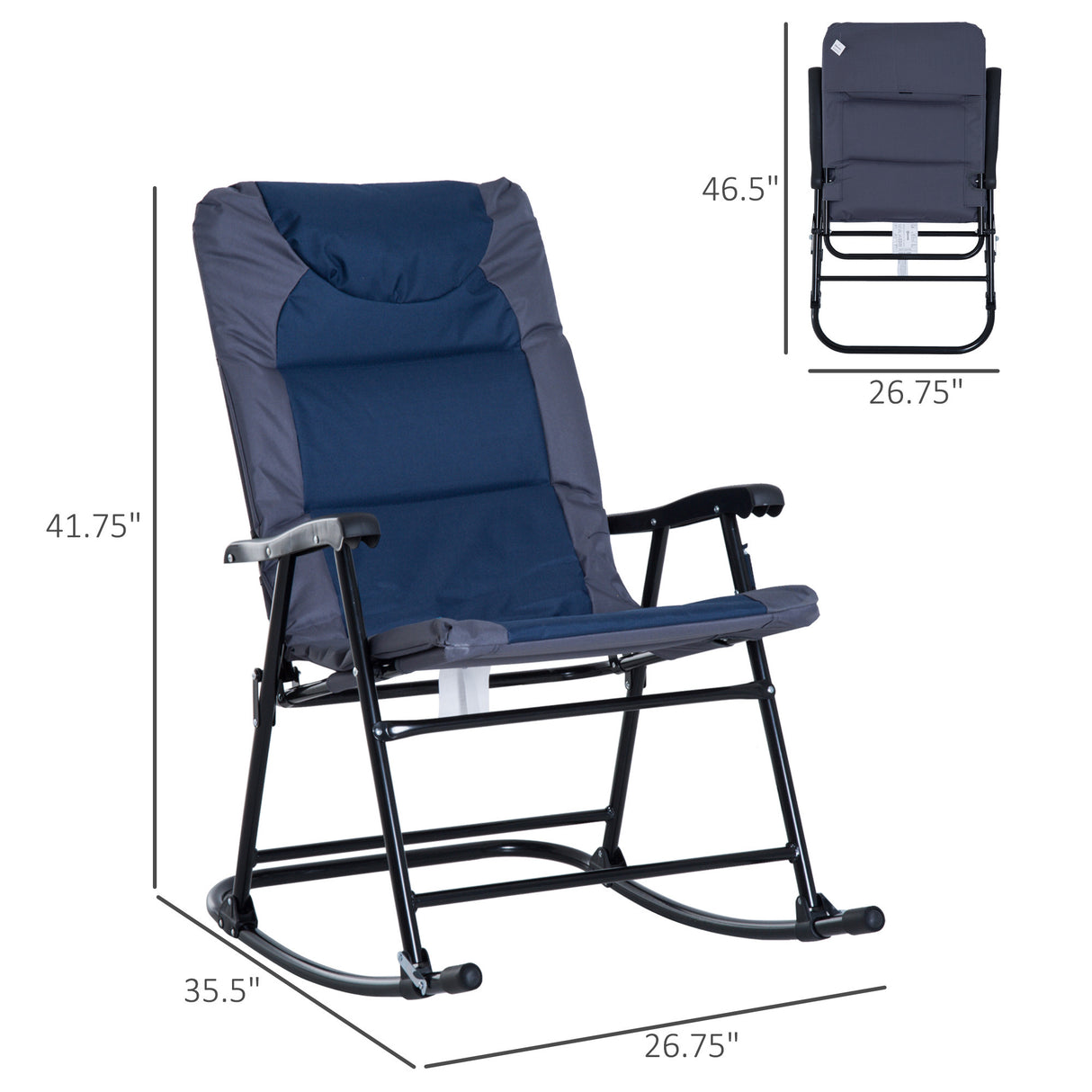 2 piece outdoor rocking chair set,  armrests for porch, camping, balcony, navy blue