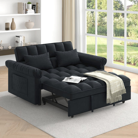 Loveseats-Sofa-Bed-with-Pull-out-Bed,Adjsutable-Back-Black-Sofas-&-Sectionals