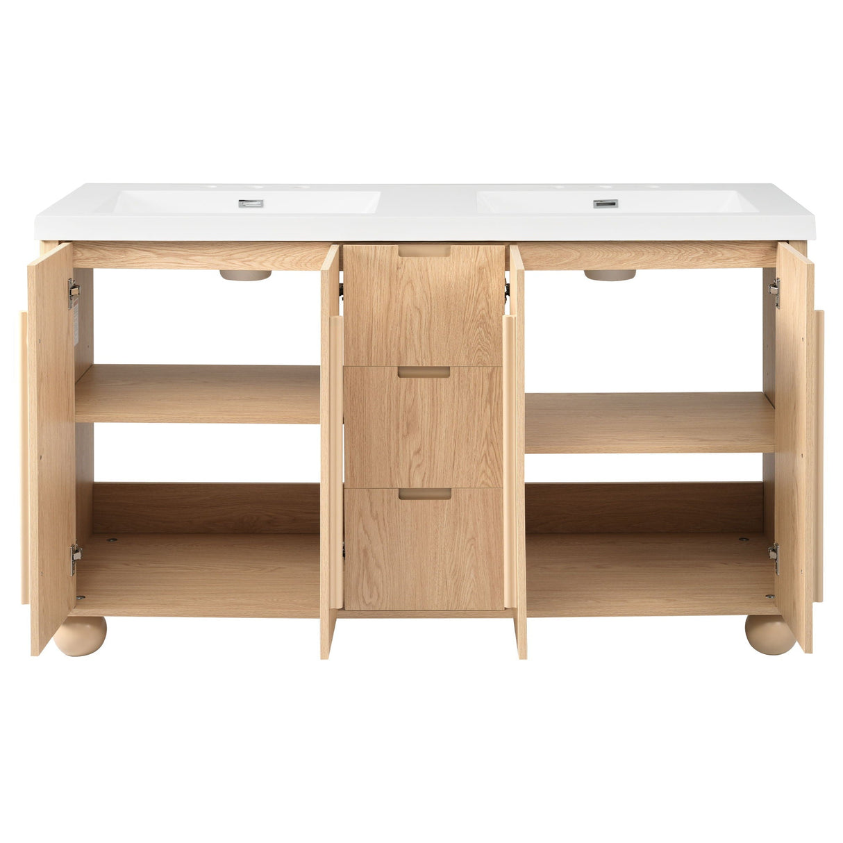 Double Sink Bathroom Vanity With Sinks, Soft Close Doors & 3 Drawers - Wood