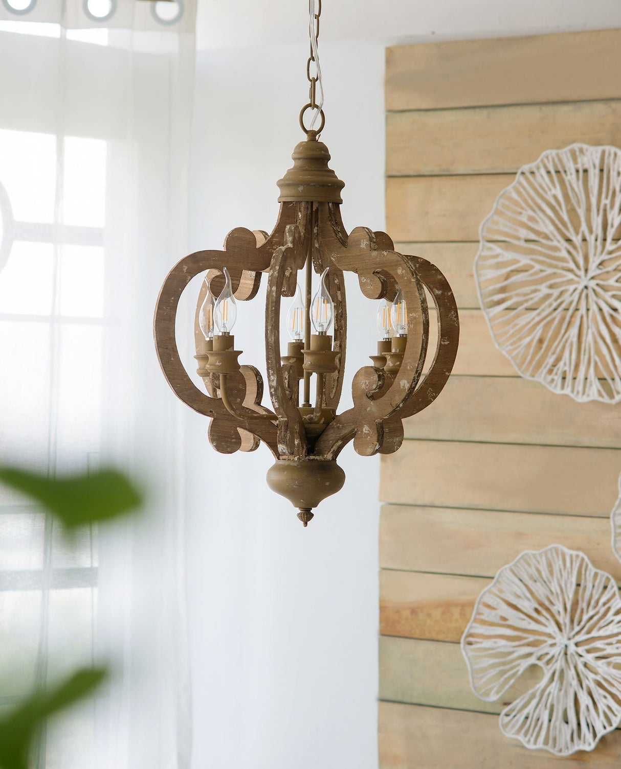 Farmhouse 6-Light Wood Chandelier Pendant Light Fixture