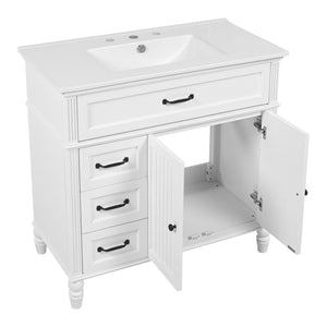 Bathroom Vanity With Sink, 2 Door Storage With Soft Closing Hinges - White