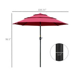 9ft 3 tiers patio umbrella outdoor market umbrella with crank, push button tilt for deck, backyard and lawn, wine red