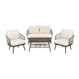4-Piece Outdoor Patio Furniture Set with Metal Frame and Woven Rope