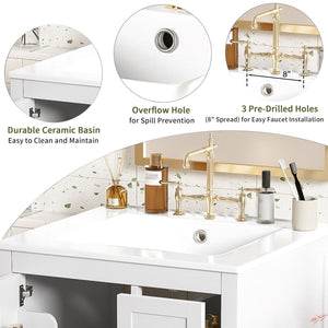 Bathroom Vanity With Sink, Soft-Close Doors, Double-Layer Shelf And 3 Drawers