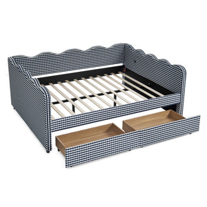 Queen Size Cozy Gingham Daybed with Two Storage Drawers and USB Port
