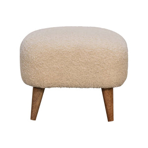 Solid Wood Boucle Upholstered Square Footstool