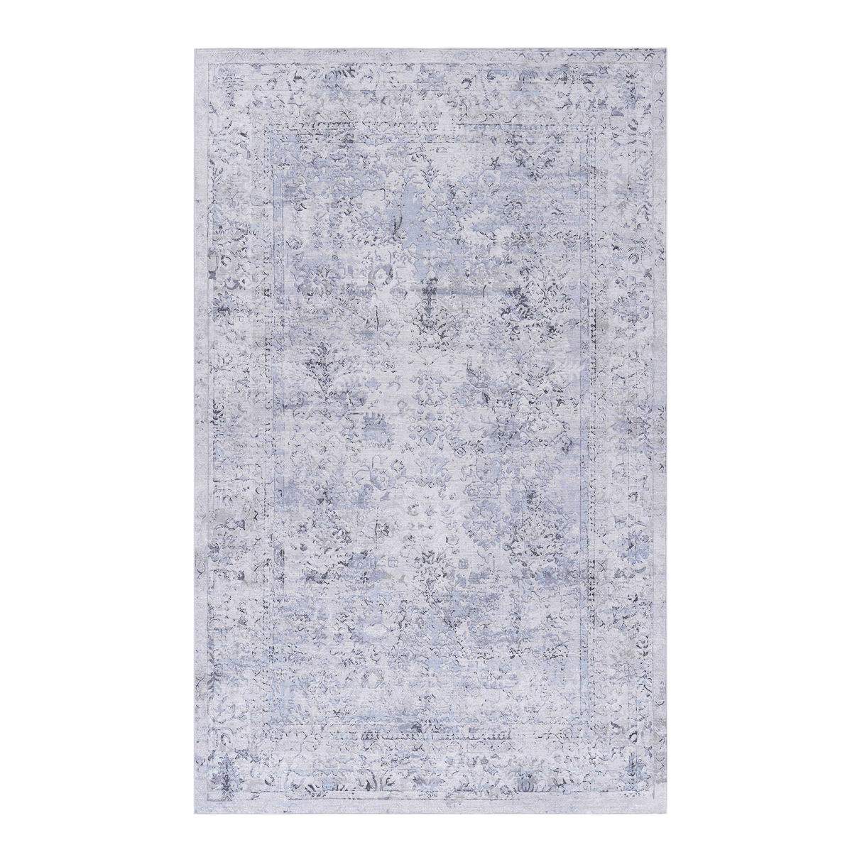 Area rug 4x6, washable rug, low-pile, non-slip, non-shedding, foldable, kid & pet friendly - area rugs for living room, bedroom, kitchen, dining room rug - perfect gifts, (blue+cream, 4' x 6')