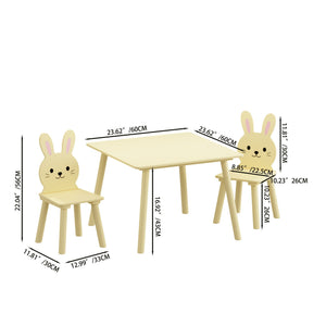 Yellow Bunny Table and Chair Set with 2 Bunny Chairs – Wood – Kids