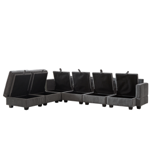 113.5'' Modular Sectional Corduroy Sofa with Storage Ottoman