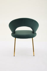 Set of 1 Velvet Fabric Dining Chair with Curved Backrest and Golden Metal Legs