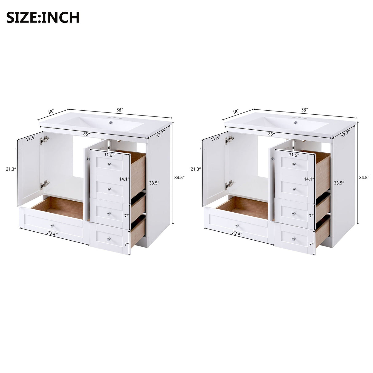Shaker Free Standing Bathroom Vanity Cabinet & Sink, Soft Close Drawers, Soft Close Doors