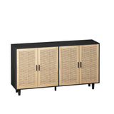 Elegant and Functional 4-Door Rattan Decorative Storage Cabinet for Bedroom, Living Room, Office, Black, Particle Board, 62.20'