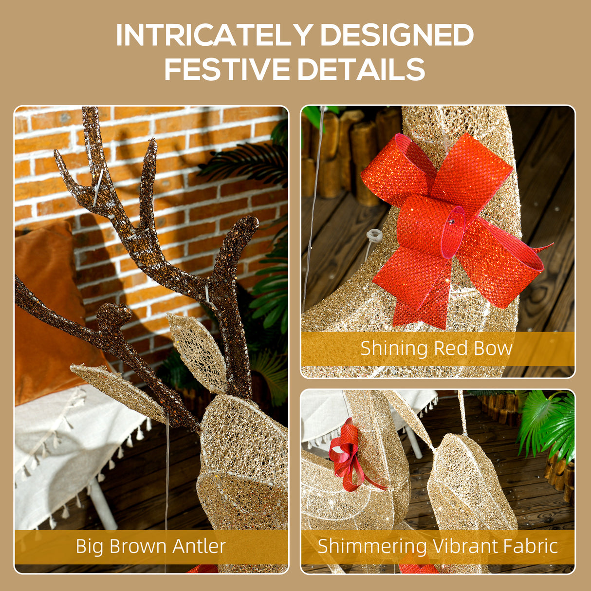 4.5ft 3-Piece Outdoor Light Up Christmas Deer Family Set of 3, with 3 LED Light Modes