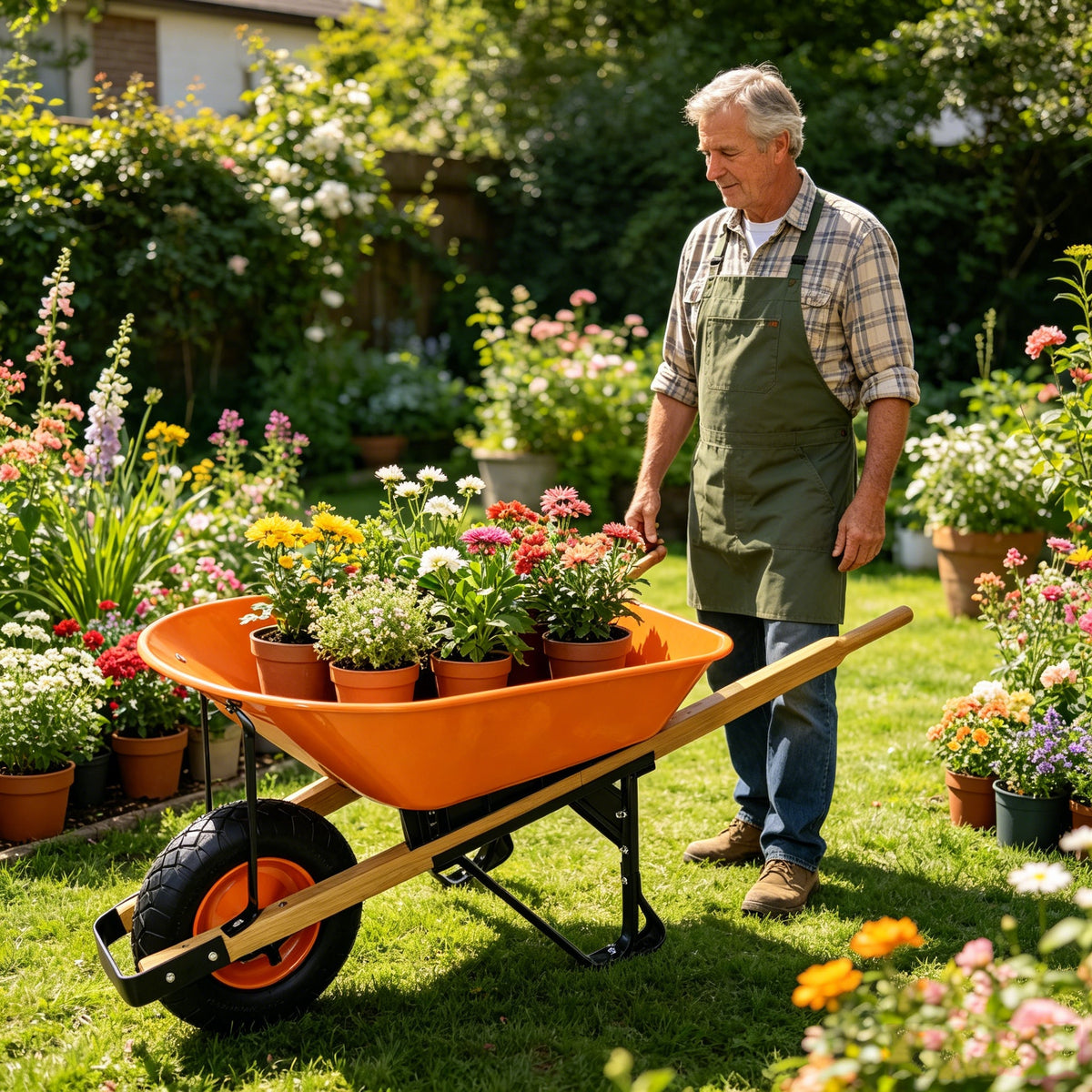 Steel Tray Wheel Barrow with Durable ABS+Steel Construction - Garden