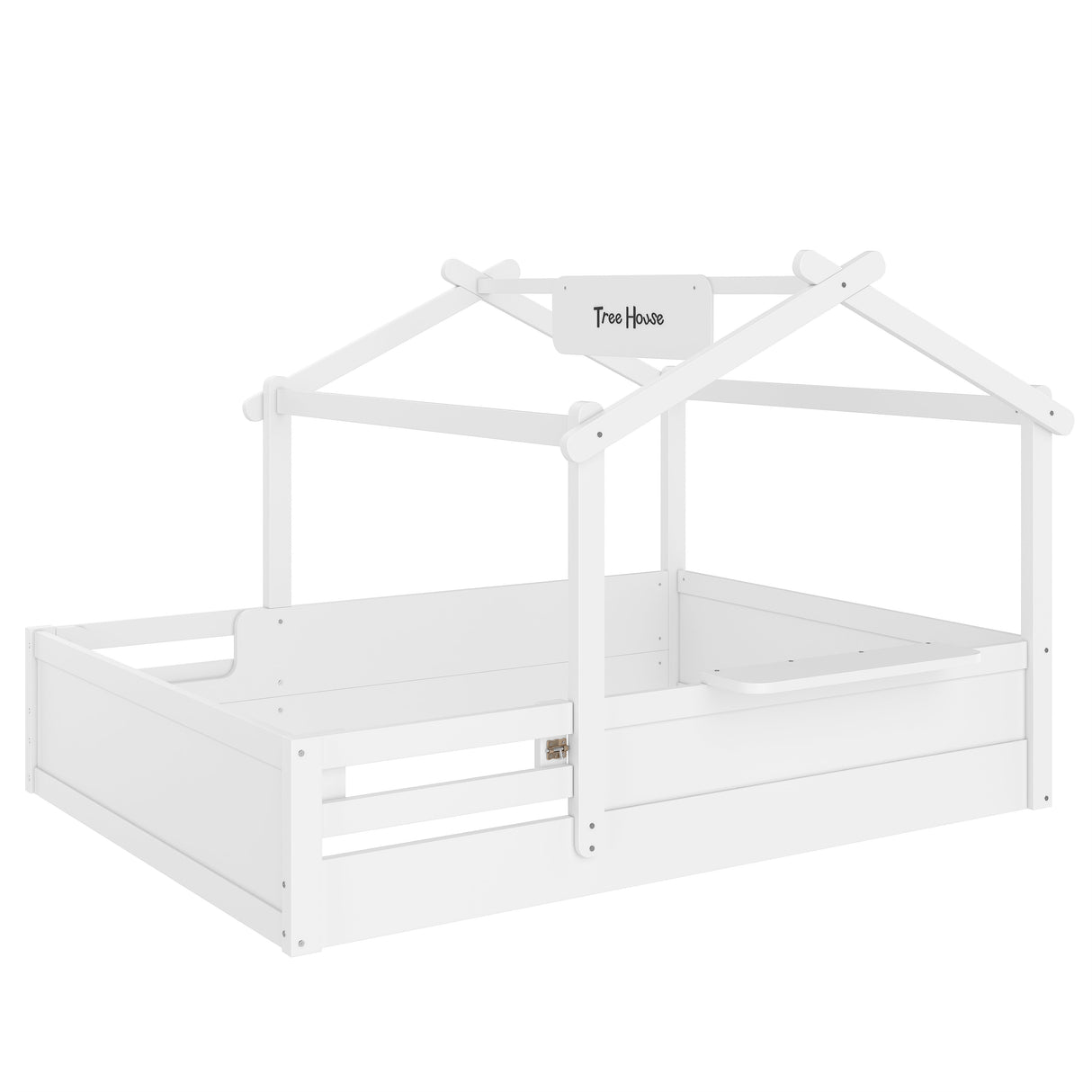 Full Size Floor Bed with Guardrails and Roof