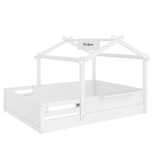 Full Size Floor Bed with Guardrails and Roof
