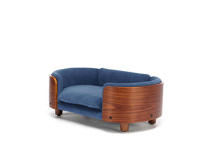 Scandinavian Style Elevated Dog Bed Pet Sofa Velvet Dark Blue Small Size