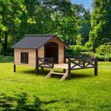 Outdoor Large Wooden Cabin House Style Dog Kennel with Porch