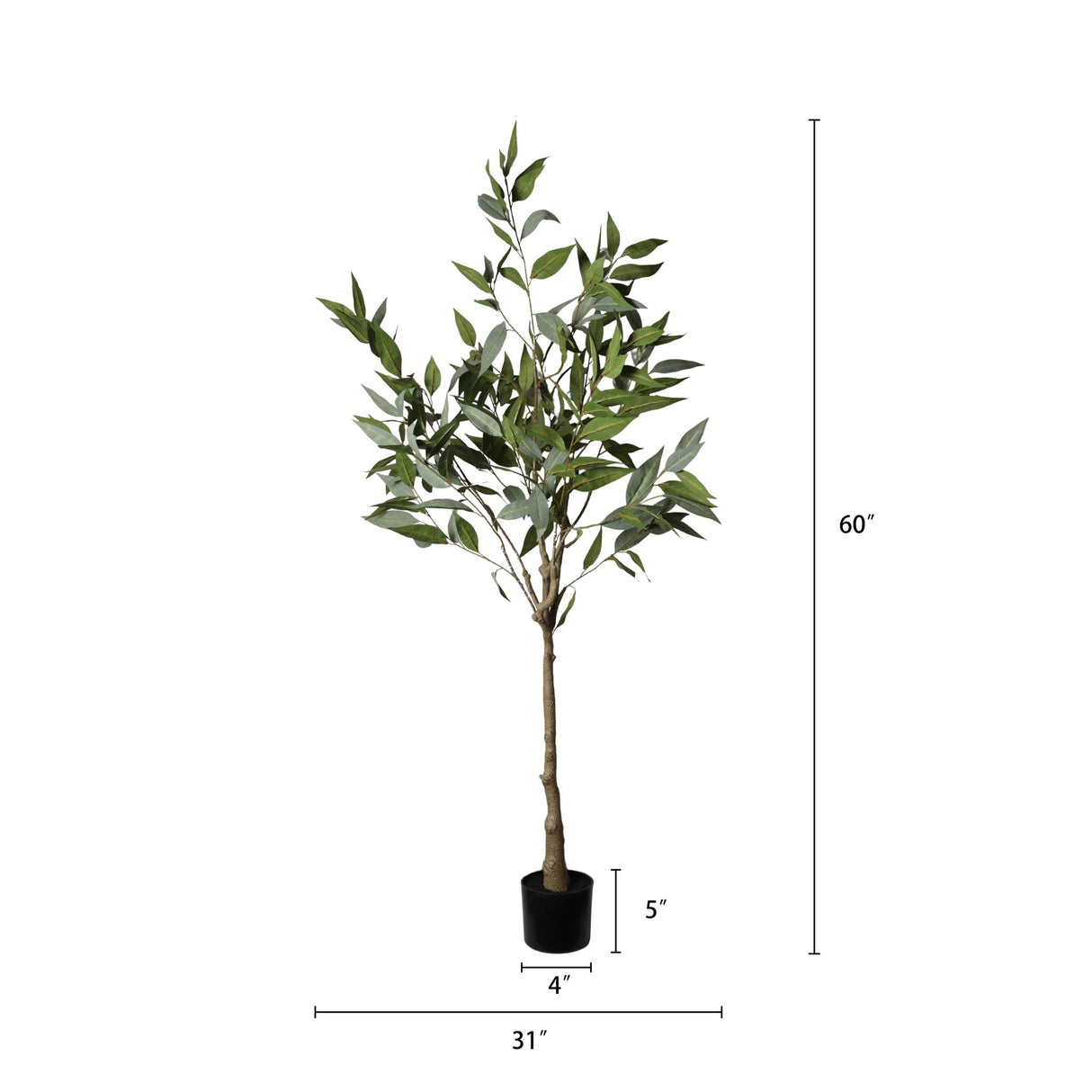 5Ft Realistic Artificial Eucalyptus Tree In Pot With Lush Leaves