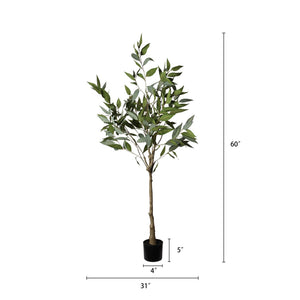 5Ft Realistic Artificial Eucalyptus Tree In Pot With Lush Leaves