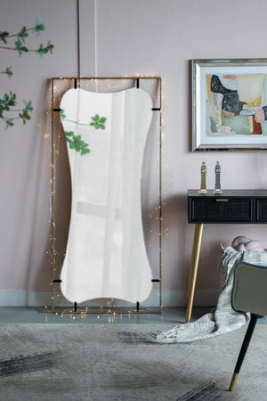 28x1.5x60' Poppy Mirror with Gold Metal Frame Contemporary Wall Decor