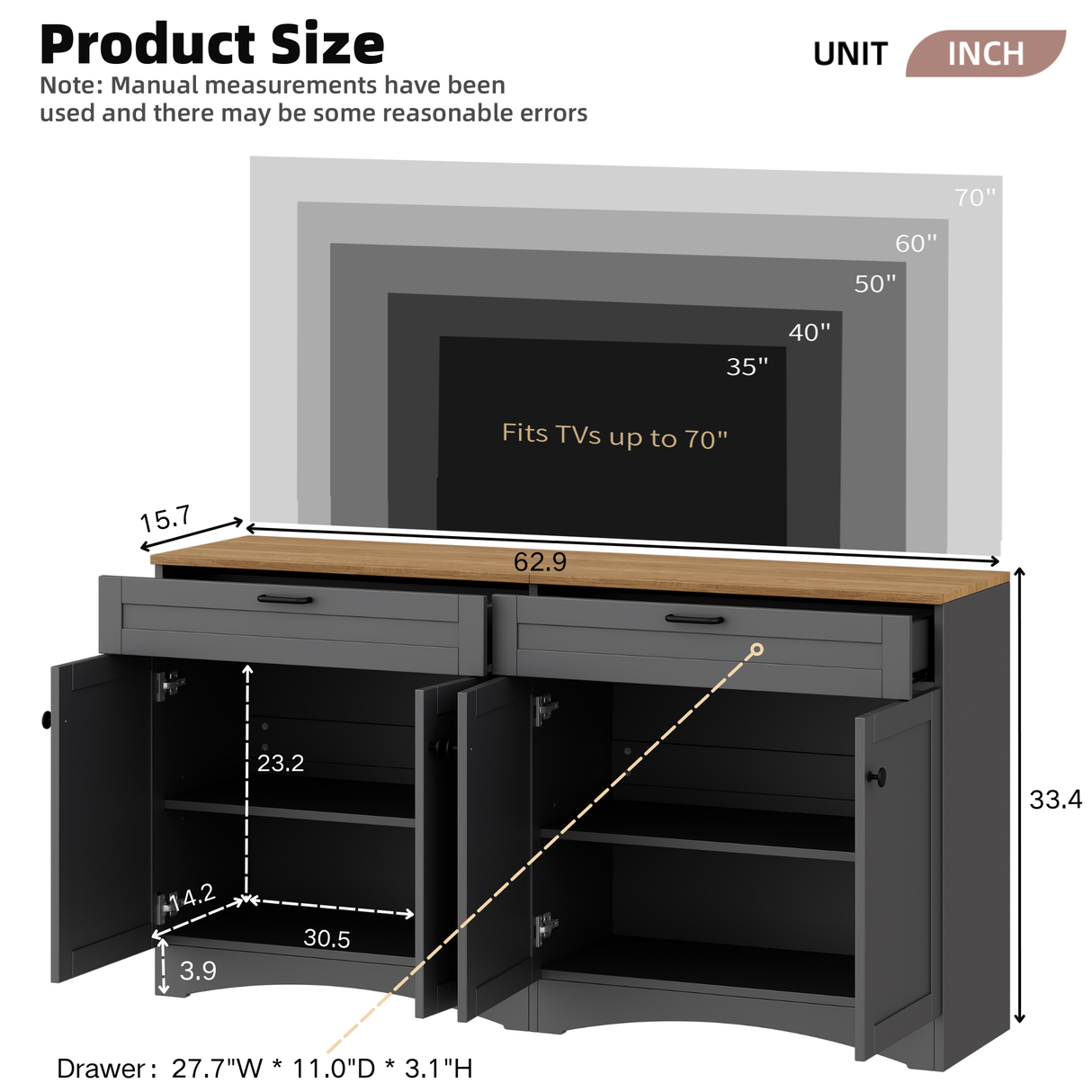 On-Trend Farmhouse TV Stand with 2 Drawers for TVs Up to 70"