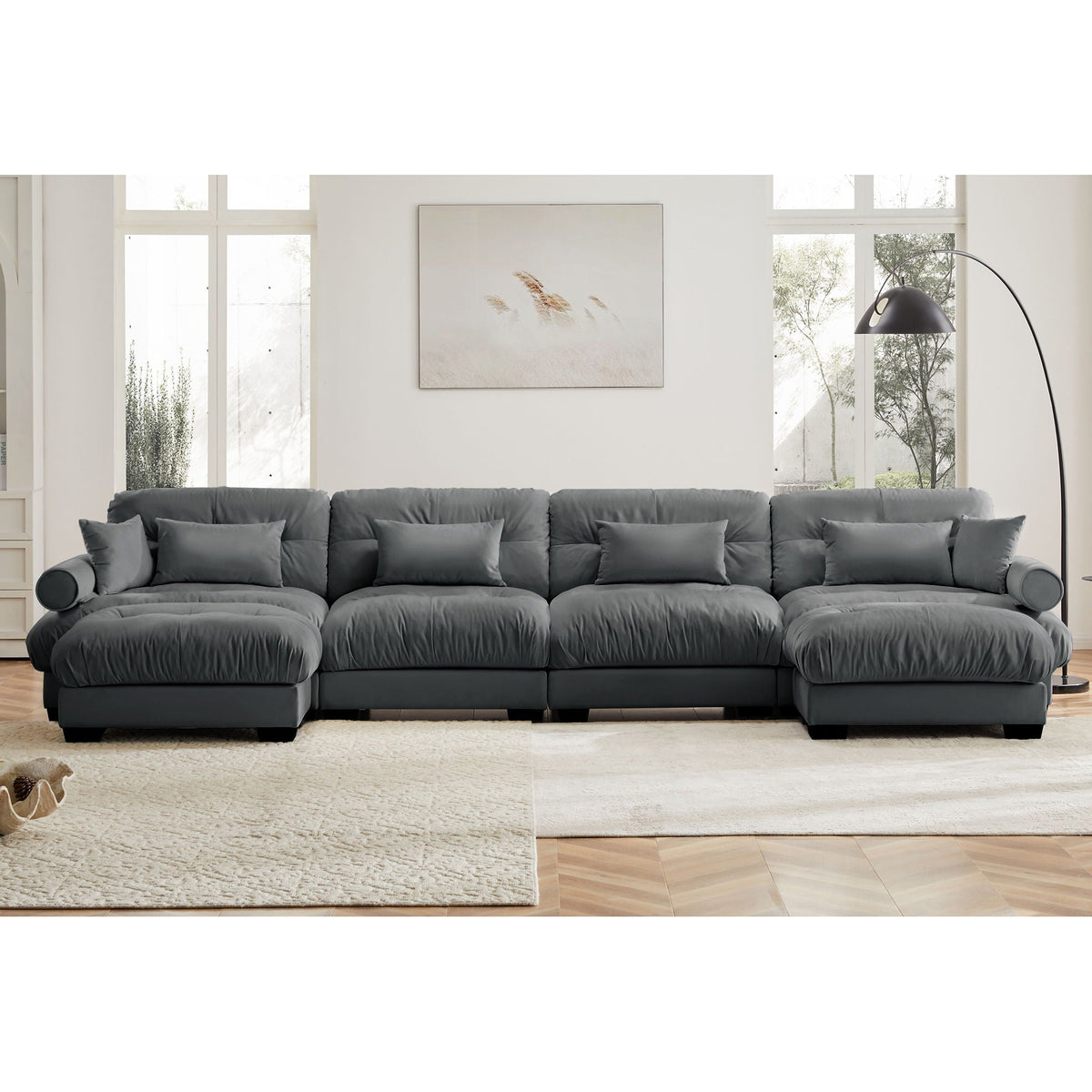 Oversized Modular Sectional Sofa with Movable Ottoman - Fabric, Multiple Colors