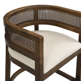 Wood And Rattan Upholstered Arm Bar Stools, Set of 2