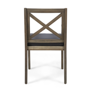 7 Pieces Acacia Wood Outdoor Dining Set with Dark Grey Cushions