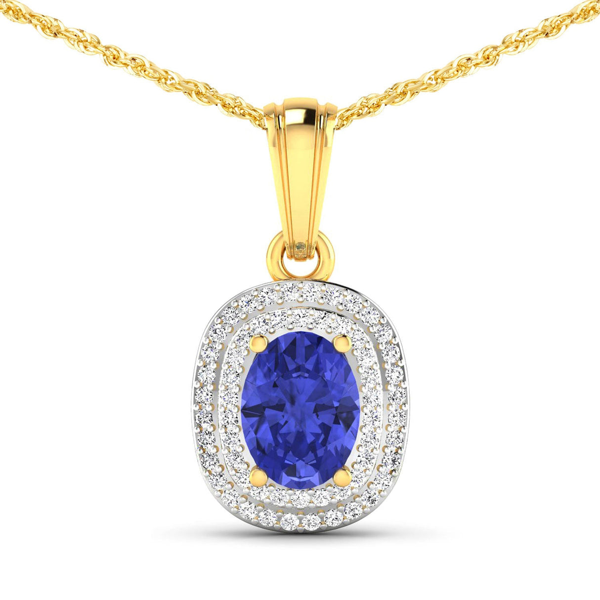 1.45 Carat Genuine Tanzanite and White Diamond 14K Yellow Gold Pendant