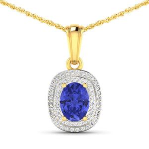1.45 Carat Genuine Tanzanite and White Diamond 14K Yellow Gold Pendant