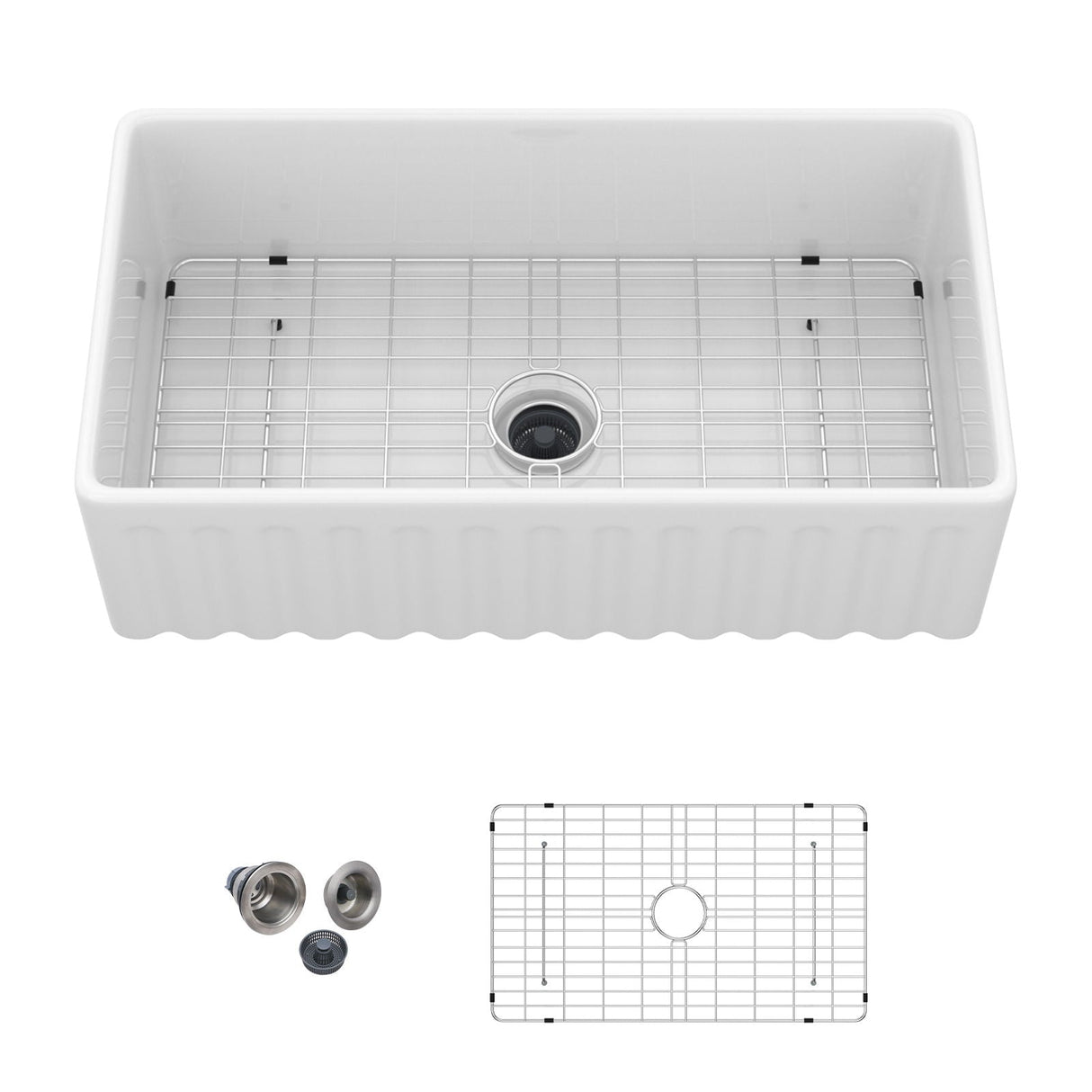 Apron-Front Reversible Single Bowl Kitchen Sink with Smooth and Ribbed Finishes - White