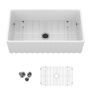 Apron-Front Reversible Single Bowl Kitchen Sink with Smooth and Ribbed Finishes - White