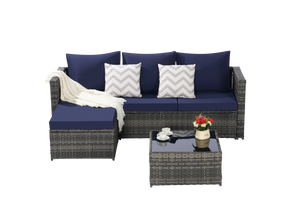 2 Pieces Patio Furniture Set, Outdoor Woven Sectional L-Shaped Patio Furniture