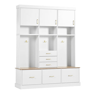 Entryway Hall Tree With Bench And Storage, 5 In 1 Coat Rack