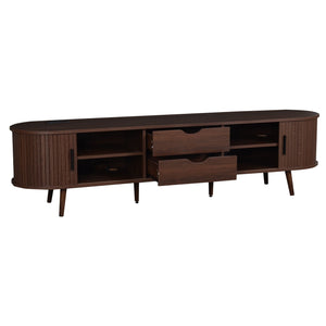 TV Stand For 70" TV, Console With Tambour Doors, Drawers And Built In Power Outlet - Dark Brown