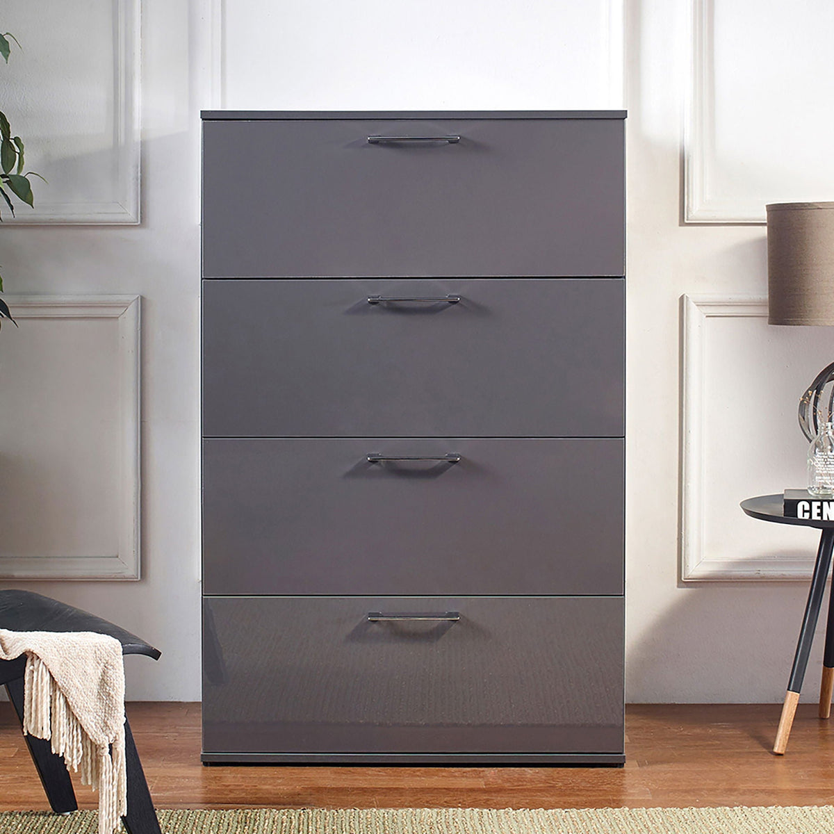 Glossy 4 Drawer Jumbo Chest with Extra Deep Storage - Dark Gray or White