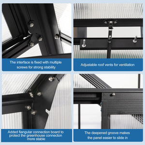 Polycarbonate house Raised Base And Anchor Aluminum Heavy Duty Walk-In houses For Outdoor Backyard In All Season
