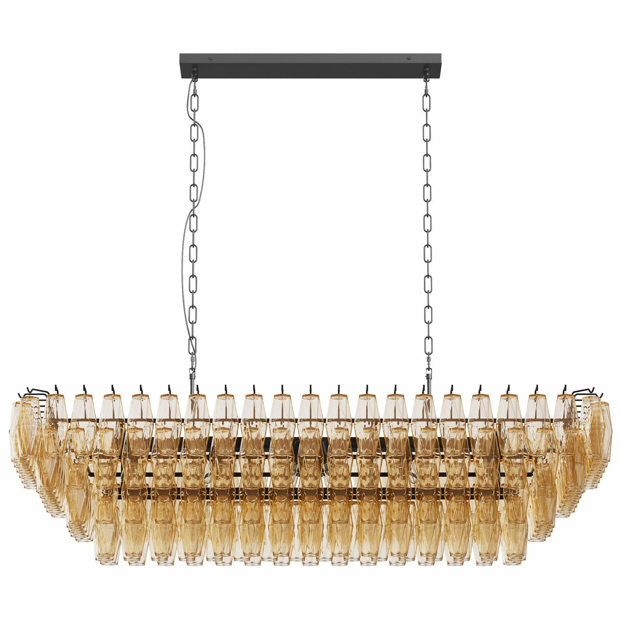 54' Black Rectangular Chandeliers for Dining Room, 12-Light 4 Tiered Large Smoke Glass Chandelier, Modern Kitchen Island Farmhouse Hanging Light Fixture for Living Room Foyer(Bulb not included)