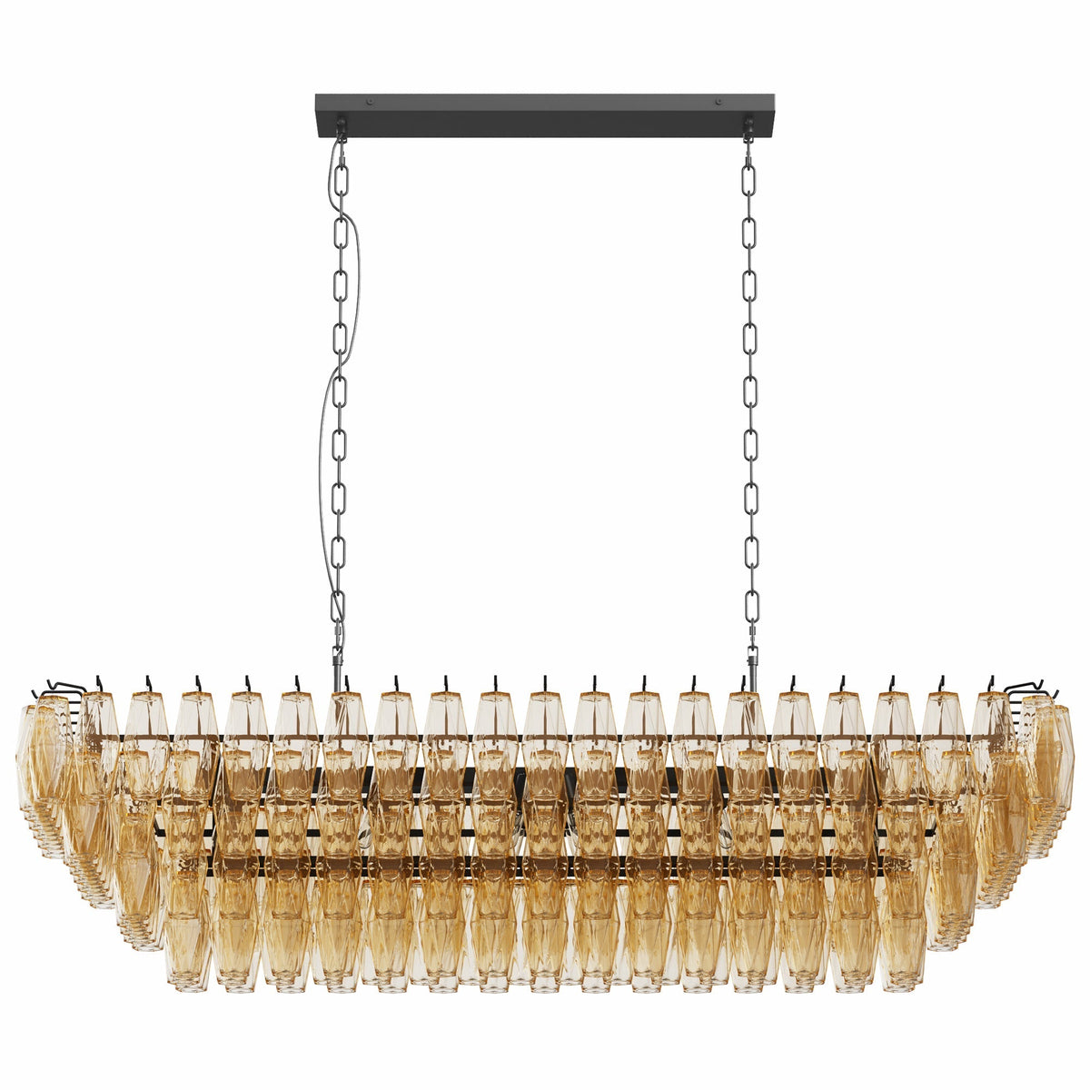 54' Black Rectangular Chandeliers for Dining Room, 12-Light 4 Tiered Large Smoke Glass Chandelier, Modern Kitchen Island Farmhouse Hanging Light Fixture for Living Room Foyer(Bulb not included)