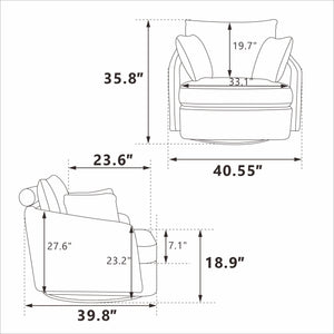 40.55"W Swivel Accent Chair with 2 Throw Pillows