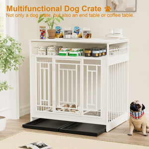 43.3 Inch Wooden Dog Crate Furniture with Divider and Storage