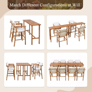 6 Piece Outdoor Bar Set with Acacia Wood Table & Cushioned Stools