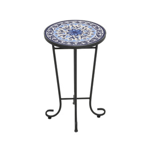 Patio Side Table, Blue+Black