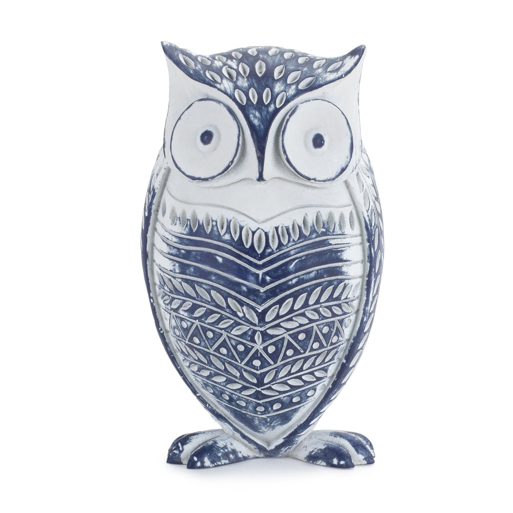 Washed Owl White Washed Owl Decor with Blue Floral Design 6.5