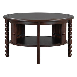 Vintage Round Coffee Table with Storage in Walnut